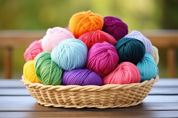 a basket full of colorful yarn for knitting