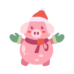 cute pig wearing scarf gloves and Christmas hat ready for winter season activities vector animal illustration design