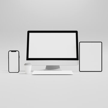 Set realistic Monitors laptop tablet and phone. screen display mockup.
