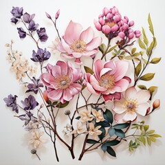 Watercolor Spring Floral Collection ,Hd, On White Background