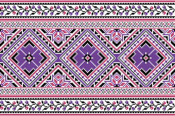 flower embroidery on white background. ikat and cross stitch geometric seamless pattern ethnic oriental traditional. Aztec style illustration design for carpet, wallpaper, clothing, wrapping, batik.	