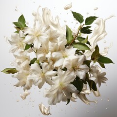 White Jasmine Flowers Flying Falling Heap ,Hd, On White Background