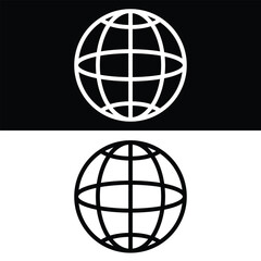 Globe Icon Vector, Black and White Version Design

