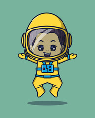 vector illustration of cute jumping astronaut. science technology icon concept