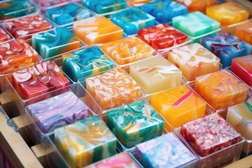 series of soap bars with different patterns and colors