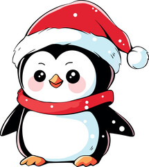 cute christmas penguin in santa hat