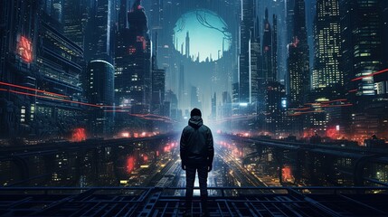 Person View from the Street of A Detailed Cyberpunk City with Many Lights
