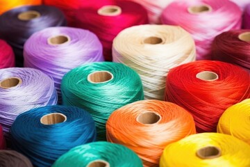 close-up look of spools of colorful threads