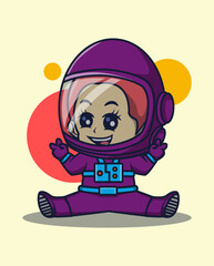 vector illustration of astronaut sitting in cute pose. science technology icon concept