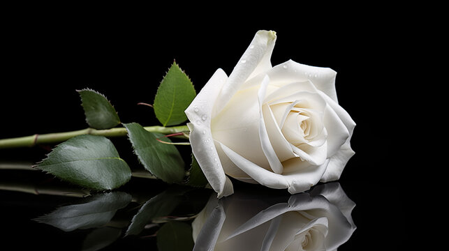 Beautiful white rose on black background.Funeral Concept