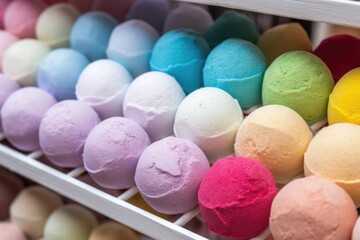freshly made bath bombs drying on a rack close-up