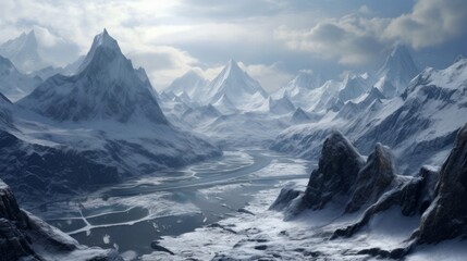 Snow-covered mountain range. AI generated