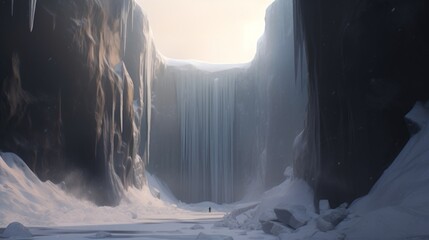 A minimalistic frozen waterfall. AI generated