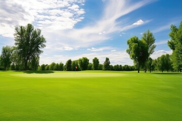 wide angle of manicured golf course landscape