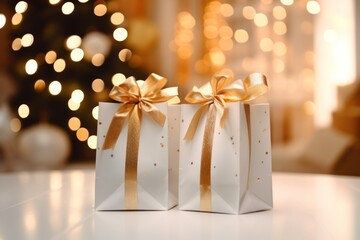 shopping bags on blurry christmas background