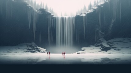 A minimalistic frozen waterfall. AI generated