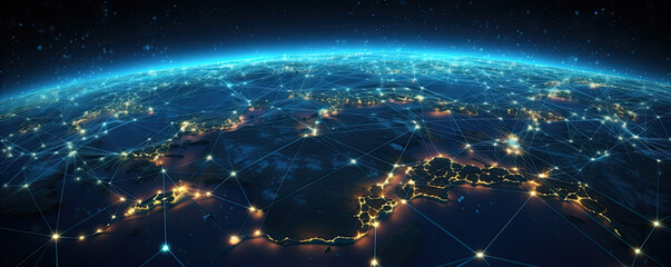 Map grid connection of the planet earth. Global network design. Technology net concept