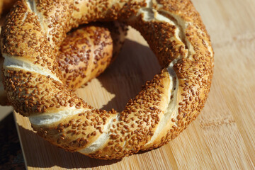 turkish bagels on wooden table