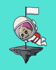 vector illustration of astronaut planting a cute flag. science technology icon concept