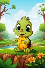 Cute cartoon happy little land turtle