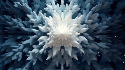 Abstract white shapes resembling snowflakes on a dark background. AI generated