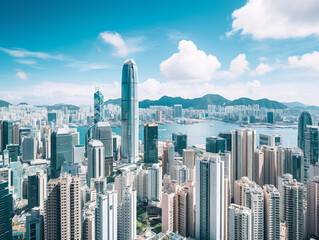 A lively city with famous tall buildings, captured in a vibrant and enchanting photograph.