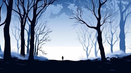 Snow-covered trees in a simplified silhouette style. AI generated