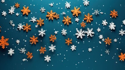 Fototapeta na wymiar Snowflakes falling against a solid color background. AI generated