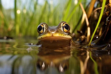 Deurstickers frog with tadpoles in a swamp © altitudevisual