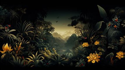 Paintings of forests, trees, flowers and wildlife in tropical nature. For working on designing things