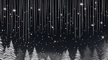 White lines on a dark background representing falling snow. AI generated