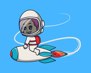 vector illustration of an astronaut riding a rocket. science technology icon concept