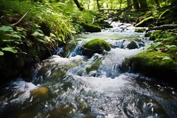 a mountain stream of fresh flowing water