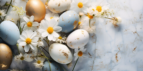 Happy Easter Day with colorful eggs and flowers on pastel background  Celebrate Easter with Vibrant Eggs and Blooms in a Serene Pastel Setting AI Generative 