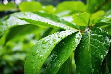 rain droplets on coffee plant leaves