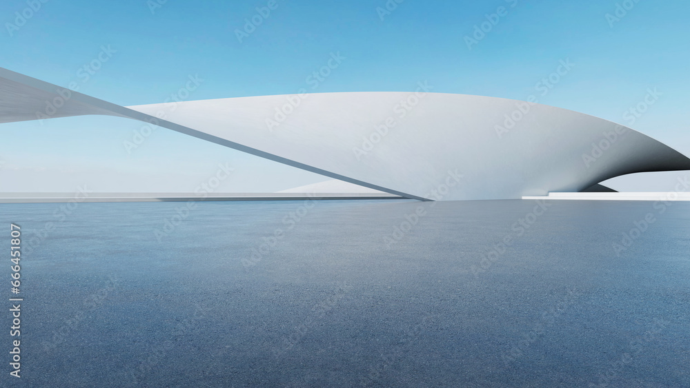 Aufkleber 3d render of abstract futuristic architecture with empty concrete floor. Scene for car presentation.