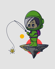vector illustration of astronaut fishing for stars. science technology icon concept