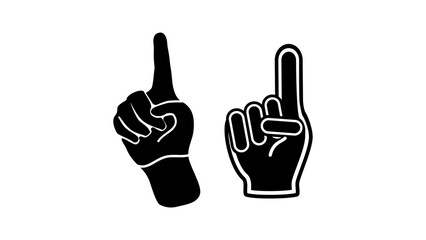 fan hand glove with finger raised, set of black isolated silhouettes