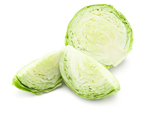 Cut of green cabbage isolated on white background. clipping path
