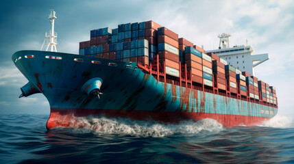Fototapeta premium International container cargo ship in the ocean. Freight transportation, shipping.