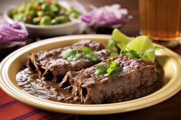 serving mole enchiladas on plate