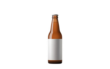 Brown beer  bottle with copy space label isolated on white transparent background