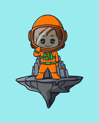 vector illustration of an astronaut on a floating rock. science technology icon concept