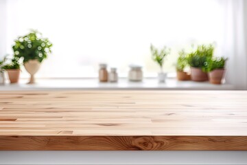 empty wooden table in a minimalist kitchen