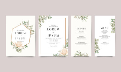 Fototapeta na wymiar Set of elegant wedding invitation templates with beautiful watercolor florals