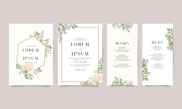 Set Of Elegant Wedding Invitation Templates With Beautiful Watercolor Florals