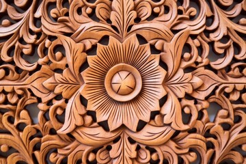 close-up shot of the intricate design carved into a wooden