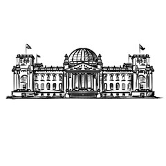 Berlin Berlin Reichstag building - black pencil hand drawn illustration (transparent PNG)