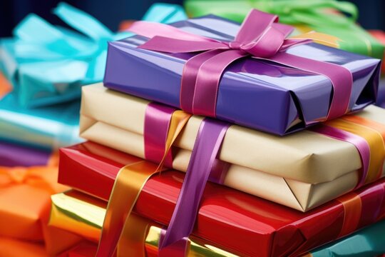 pile of colorful, unopened gift boxes