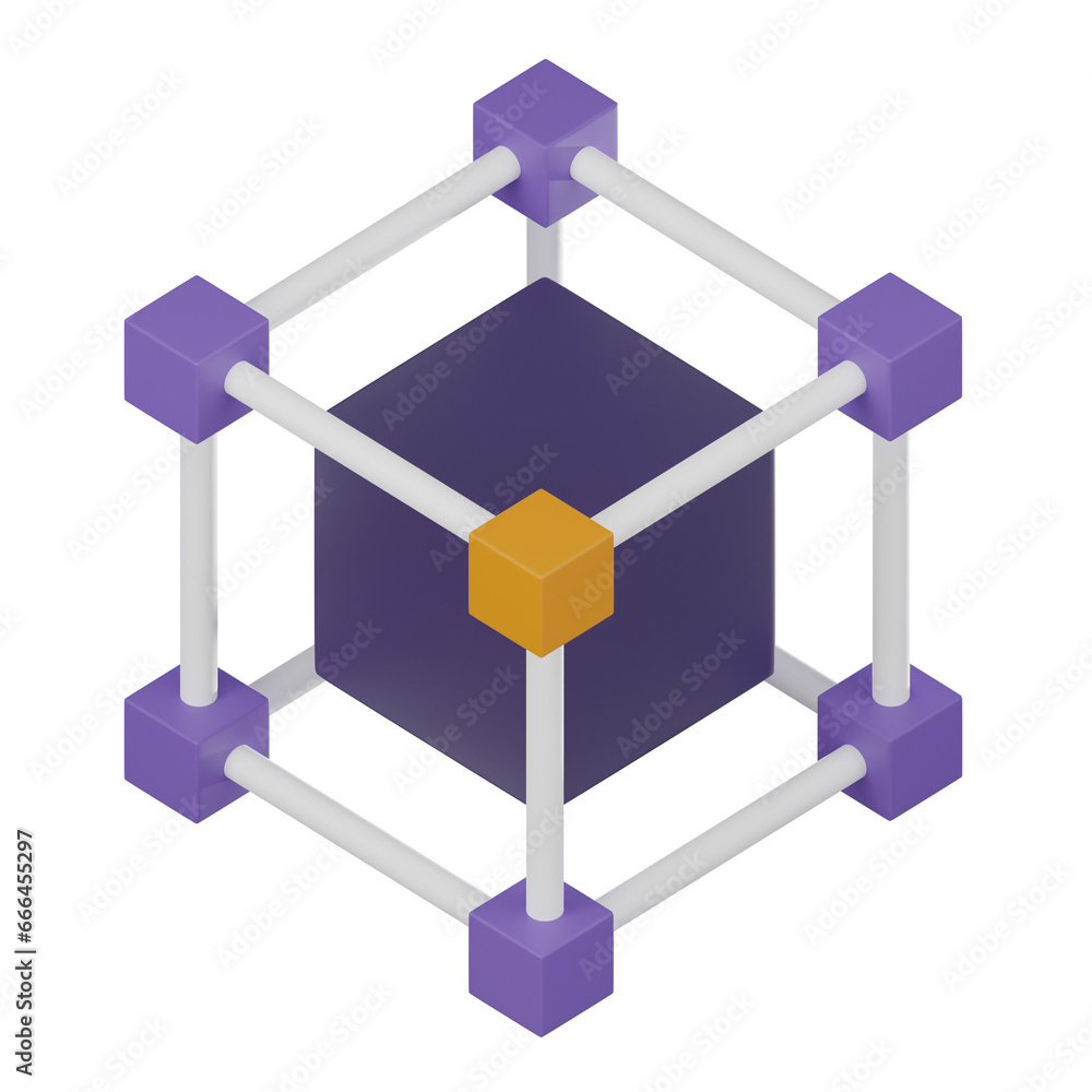 Poster blockchain technology icon digital network and cryptocurrency 3d render